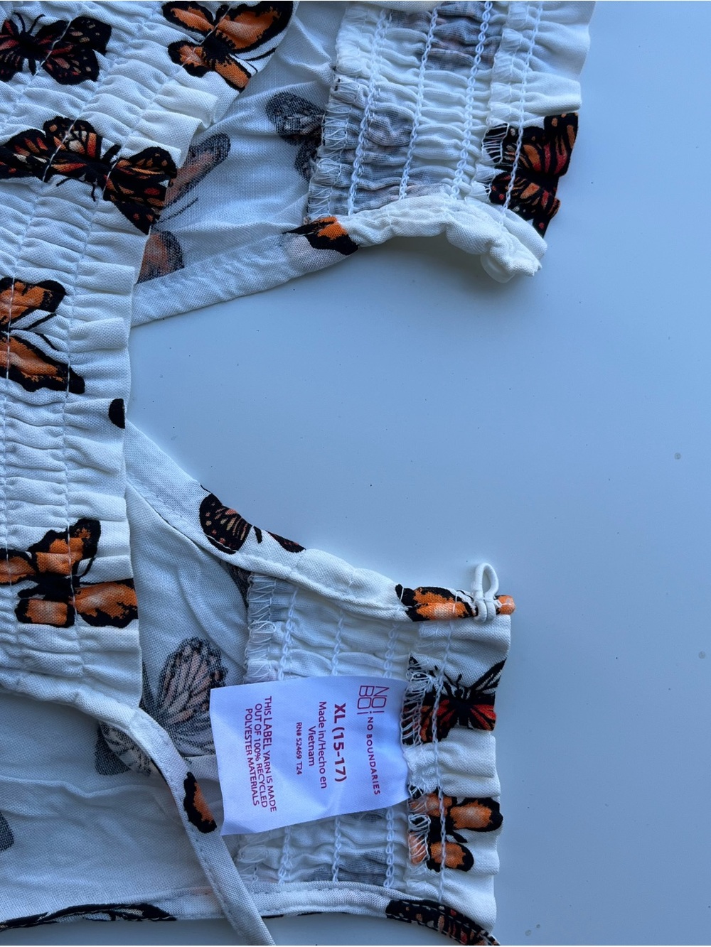 No Boundaries White Butterfly Print Sleeveless Halter Top - Picture 8 of 9